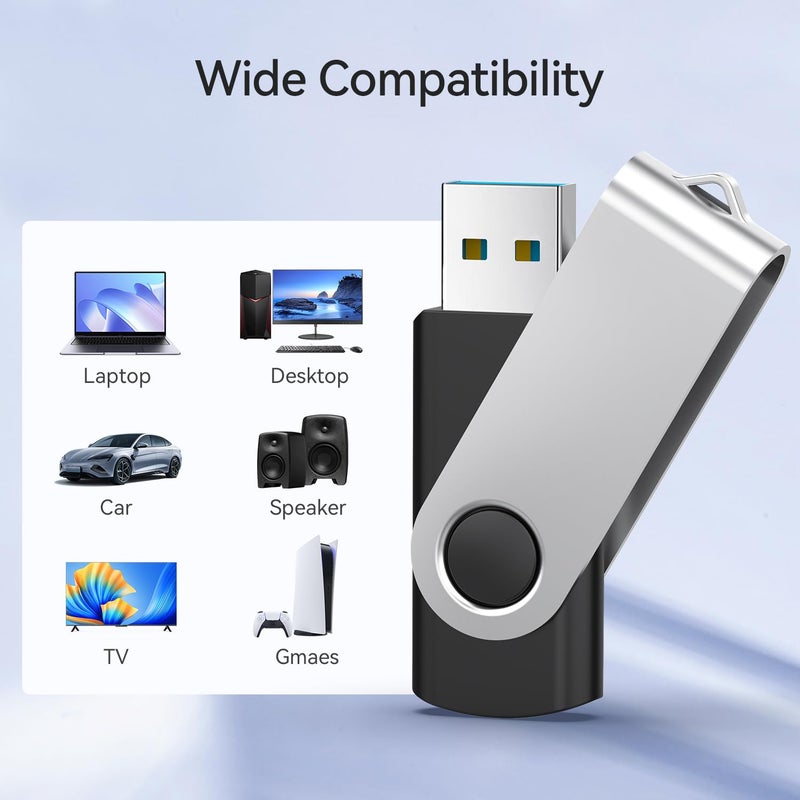 JUANWE 64GB USB Flash Drive 2 Packs, 2.0 Thumb Drive Foldable USB Storage Flash Drive Memory Stick with Lanyard Hole, Jump Drive Pen Drive Zip Drive Portable Flashdrive for PC/Tablet/Mac/Car, Black - Image 1